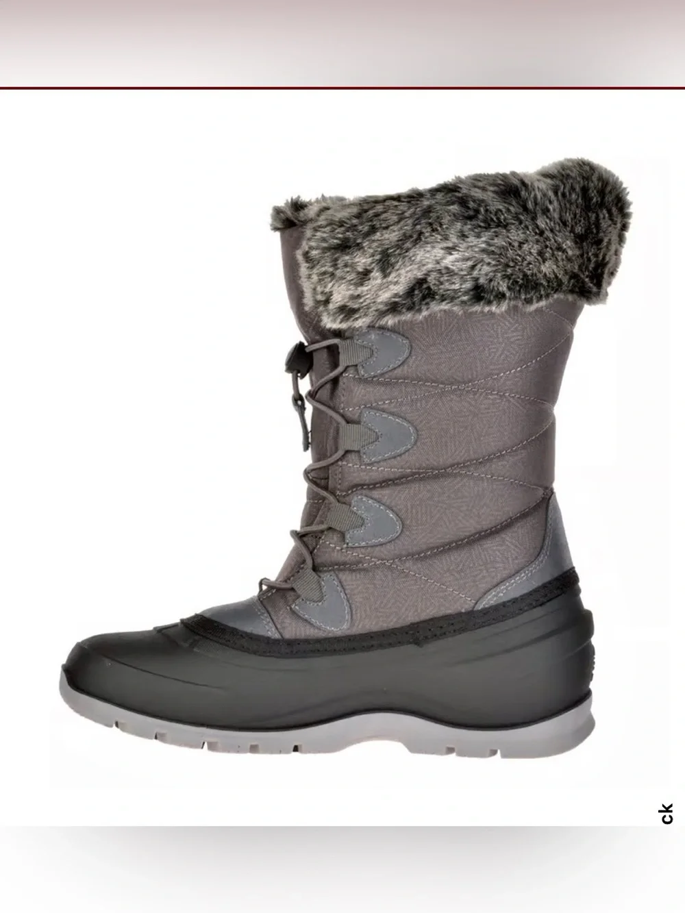 Kamik Women’s Gray and Black Insulated Winter Boots with Faux Fur Cuff brand new